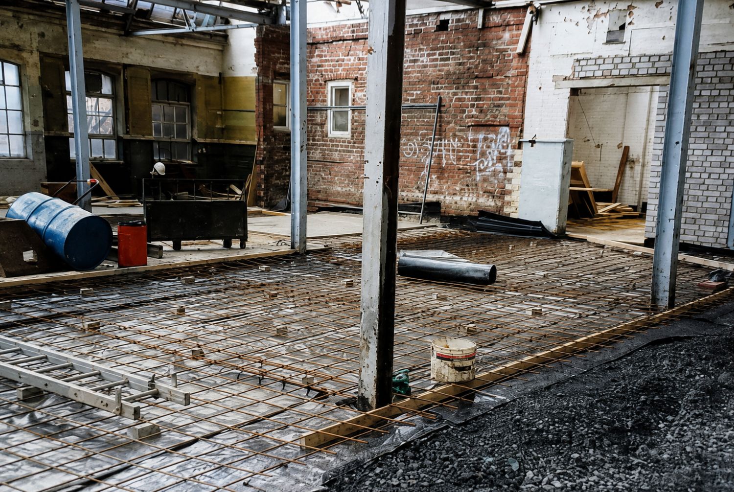 The main meeting room mid-conversion