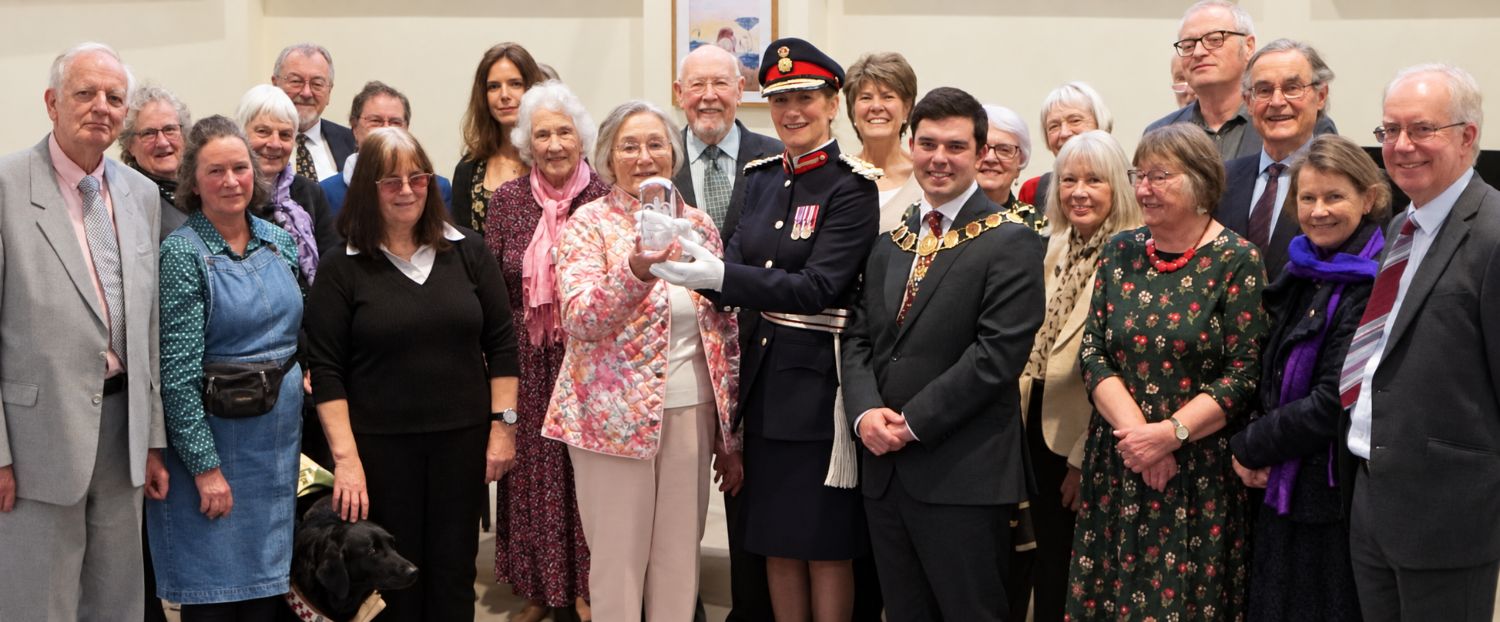 Volunteers and guests receiving the King's Award, with the Lord-Lieutenant and the Mayor